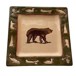 Clay Art Rustic Lodge Figural Salad Plate Bear Small Serving Plate Wood Land